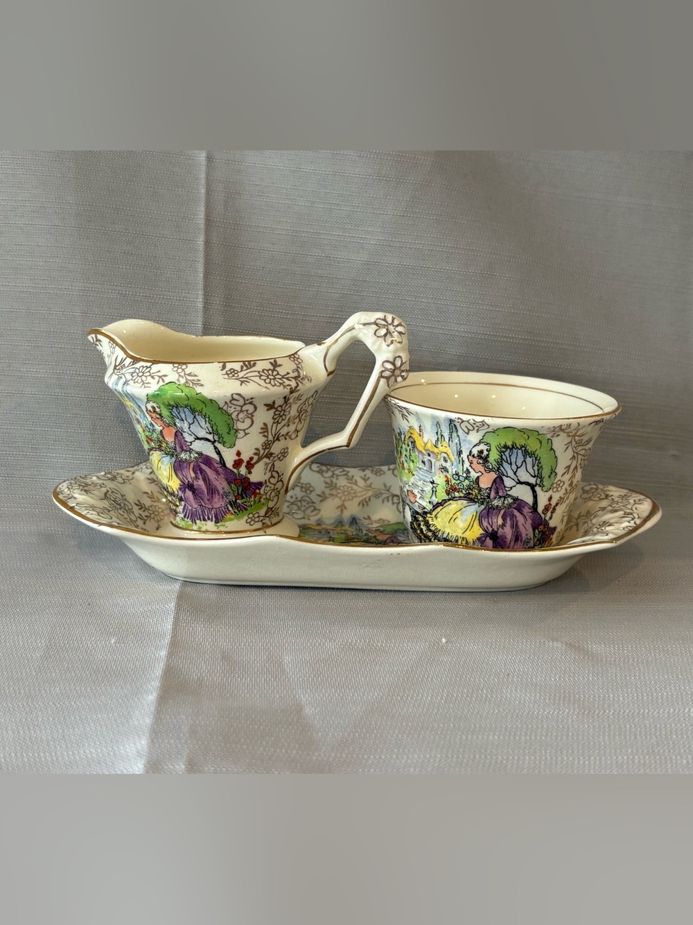 Elegant Vintage-Style Cream and Purple Decorative Porcelain Tea Set